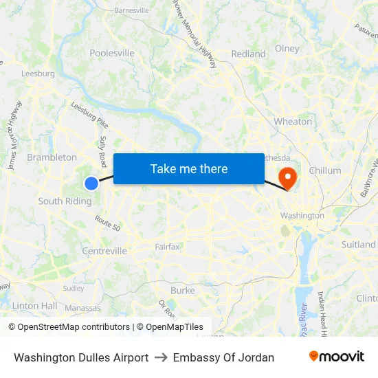 Washington Dulles Airport to Embassy Of Jordan map