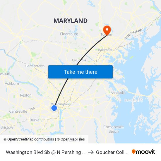 Washington Blvd Sb @ N Pershing Dr FS to Goucher College map