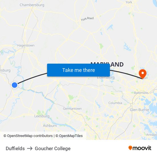 Duffields to Goucher College map