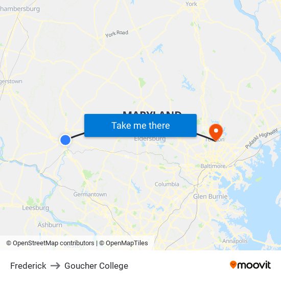 Frederick to Goucher College map