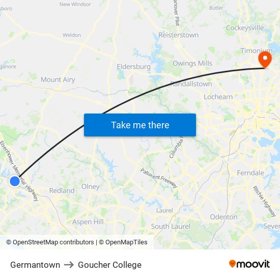 Germantown to Goucher College map