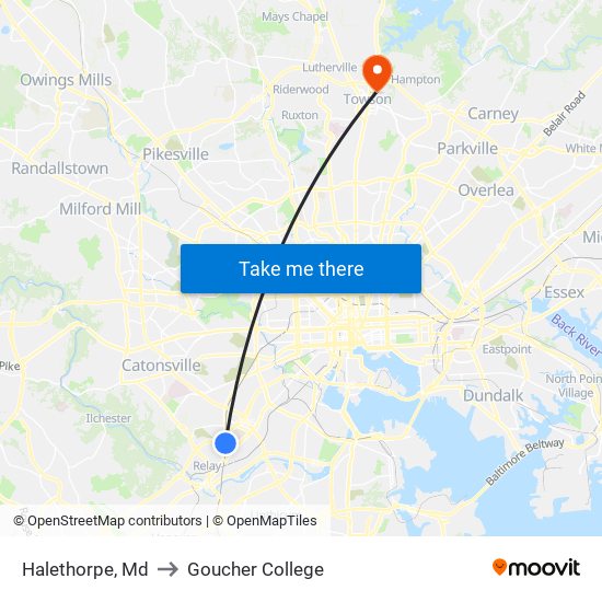 Halethorpe, Md to Goucher College map