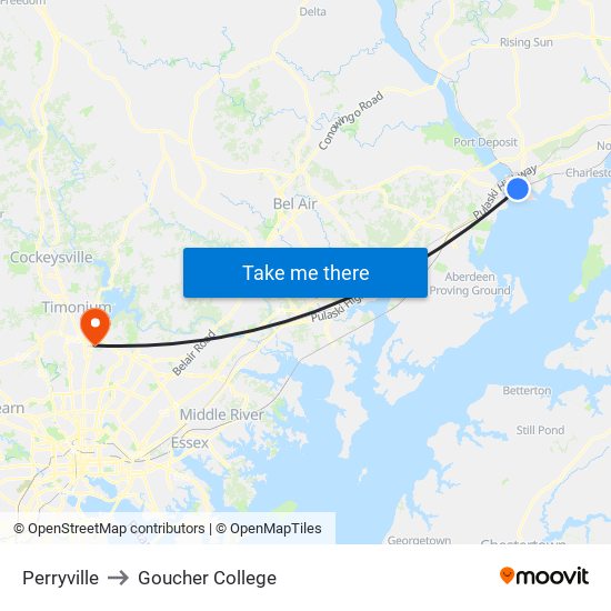 Perryville to Goucher College map