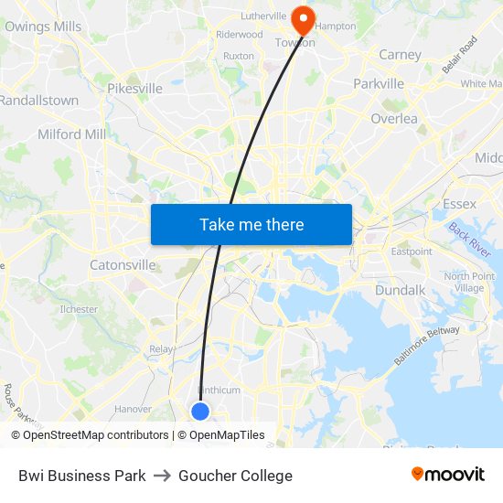 Bwi Business Park to Goucher College map