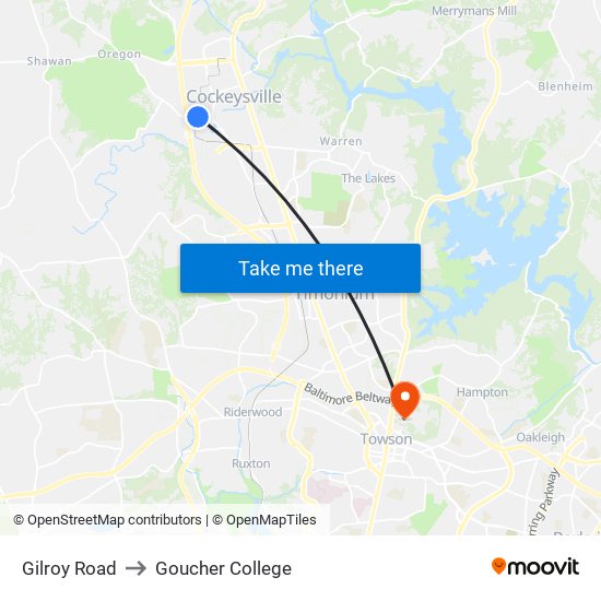 Gilroy Road to Goucher College map