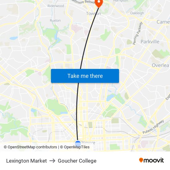 Lexington Market to Goucher College map