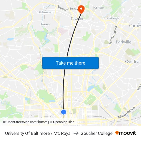 University Of Baltimore / Mt. Royal to Goucher College map