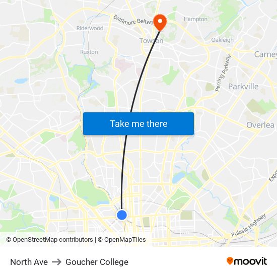 North Ave to Goucher College map