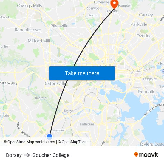 Dorsey to Goucher College map