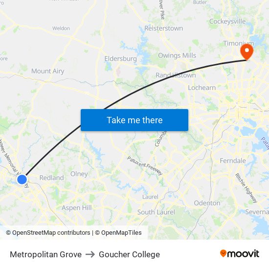 Metropolitan Grove to Goucher College map