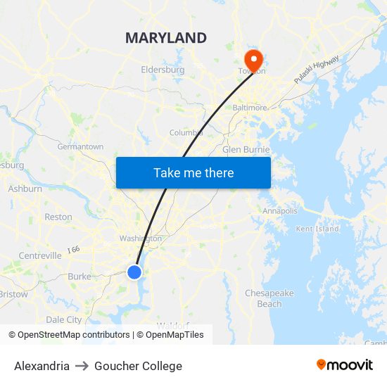 Alexandria to Goucher College map