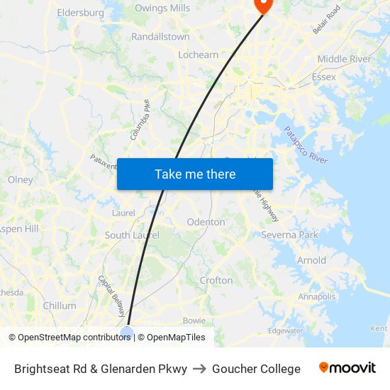 Brightseat Rd & Glenarden Pkwy to Goucher College map