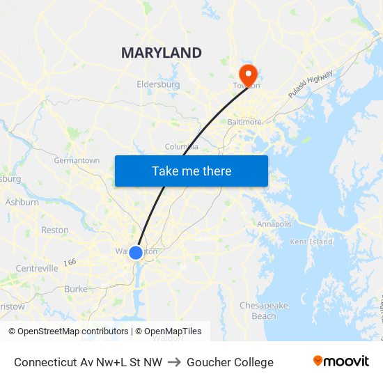 Connecticut Av Nw+L St NW to Goucher College map