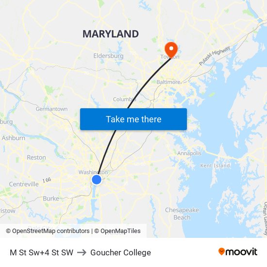 M St Sw+4 St SW to Goucher College map