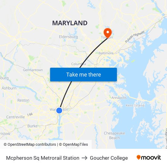 Mcpherson Sq Metrorail Station to Goucher College map