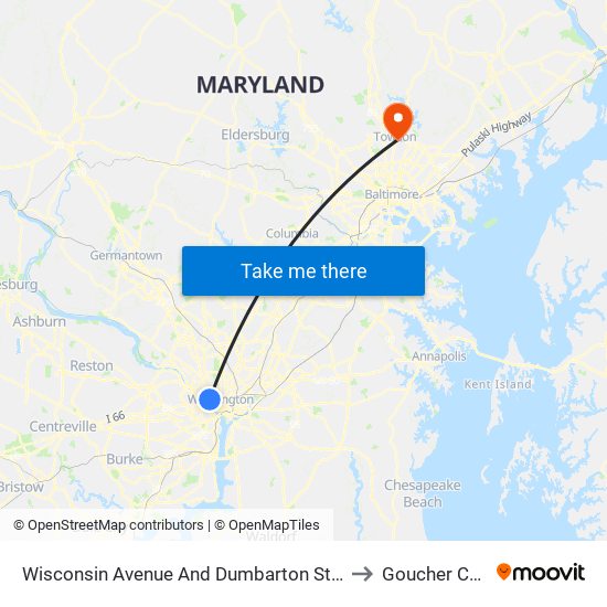 Wisconsin Avenue And Dumbarton Street NW (Nb) to Goucher College map