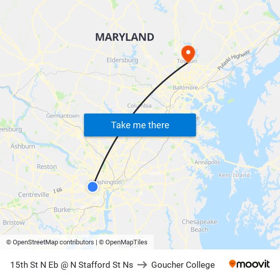 15th St N Eb @ N Stafford St Ns to Goucher College map