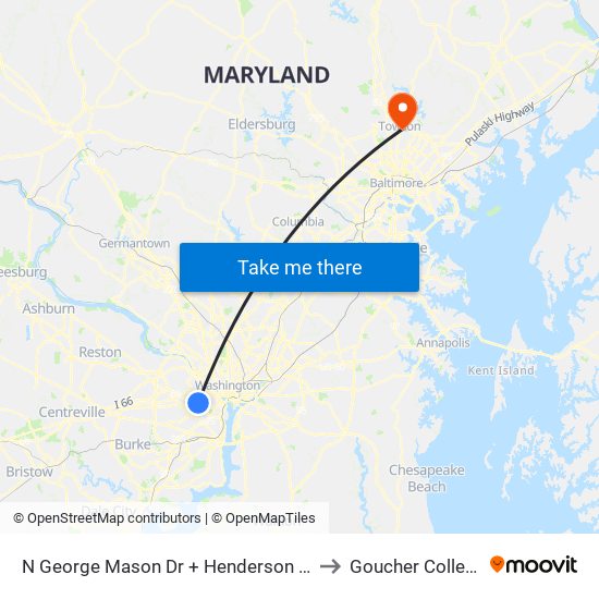 N George Mason Dr + Henderson Rd to Goucher College map