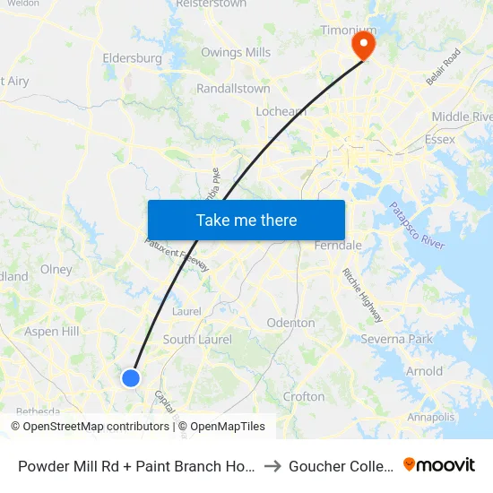 Powder Mill Rd + Paint Branch Home to Goucher College map