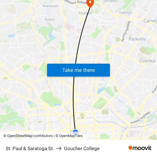 St. Paul & Saratoga St. to Goucher College map