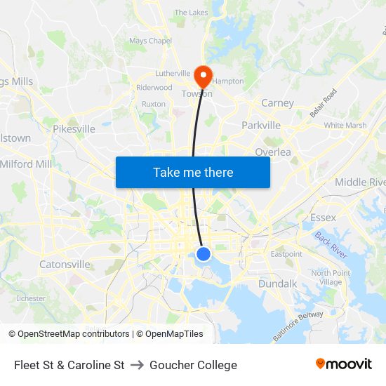 Fleet St & Caroline St to Goucher College map