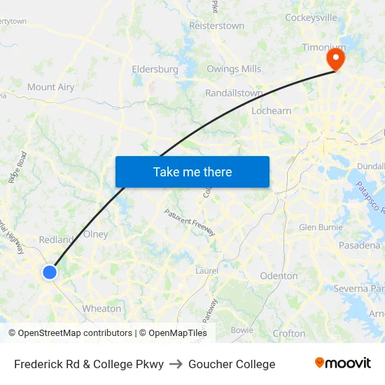 Frederick  Rd & College  Pkwy to Goucher College map