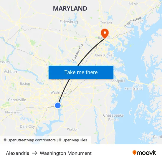 Alexandria to Washington Monument map