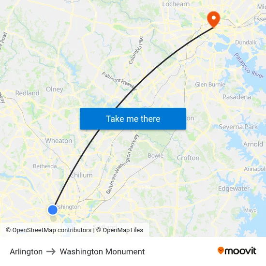 Arlington to Washington Monument map