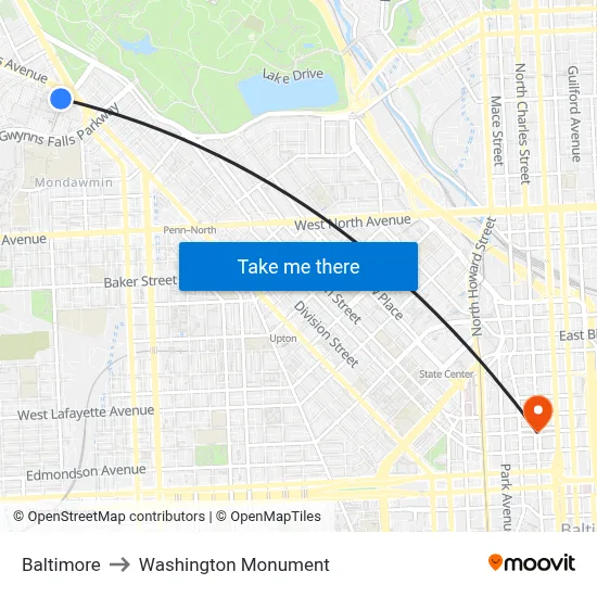 Baltimore to Washington Monument map