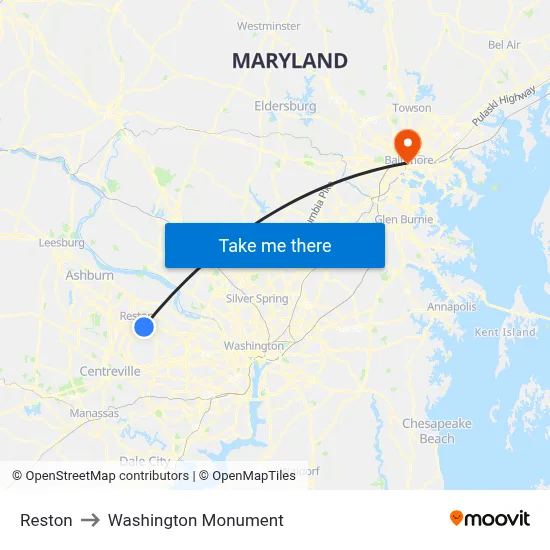 Reston to Washington Monument map