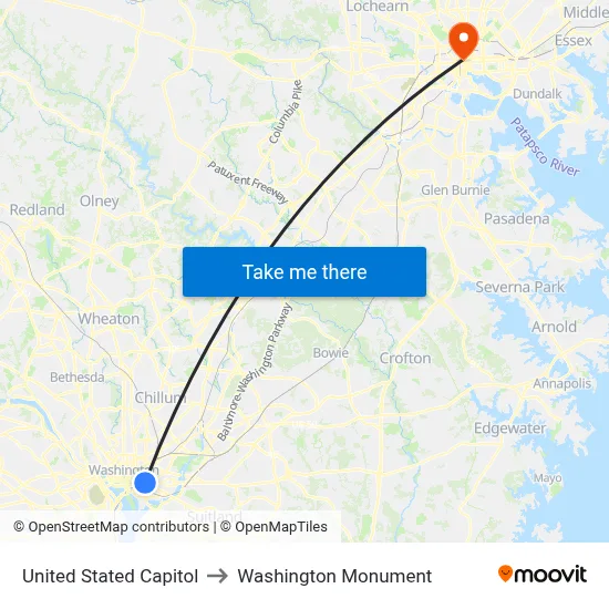 United Stated Capitol to Washington Monument map