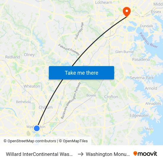 Willard InterContinental Washington to Washington Monument map