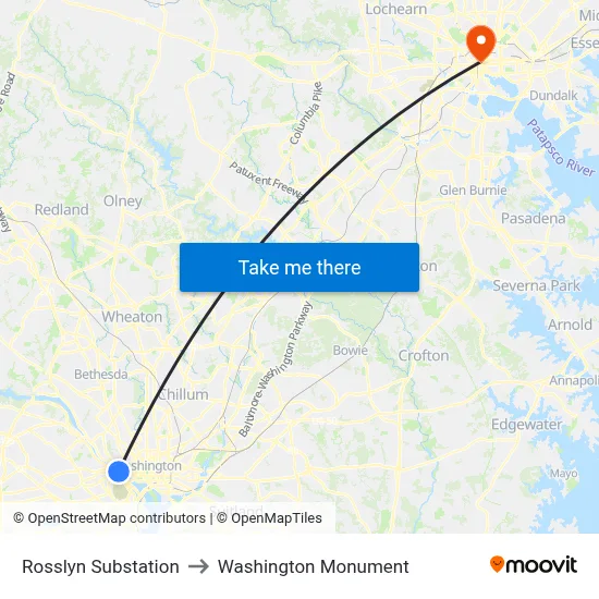 Rosslyn Substation to Washington Monument map