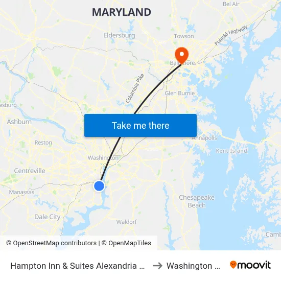 Hampton Inn & Suites Alexandria Old Town Area South to Washington Monument map