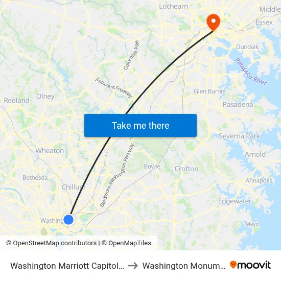 Washington Marriott Capitol Hill to Washington Monument map