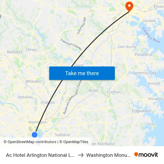 Ac Hotel Arlington National Landing to Washington Monument map
