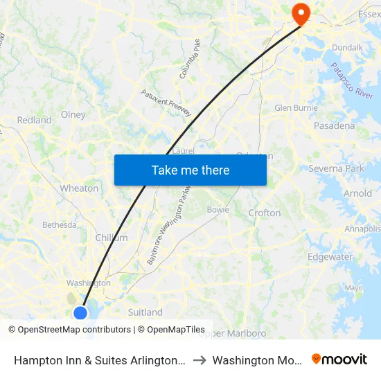 Hampton Inn & Suites Arlington Crystal City to Washington Monument map