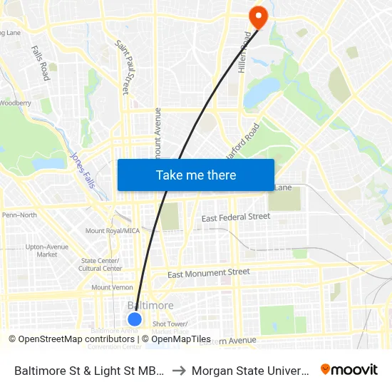 Baltimore St & Light St MB Eb to Morgan State University map