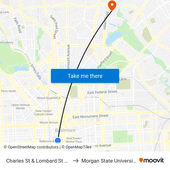 Charles St & Lombard St Nb to Morgan State University map
