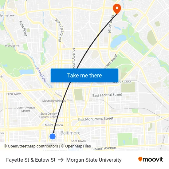 Fayette St & Eutaw St to Morgan State University map