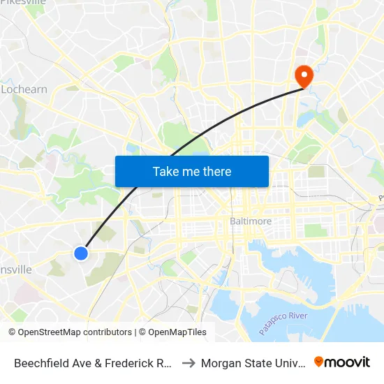 Beechfield Ave & Frederick Rd FS Sb to Morgan State University map
