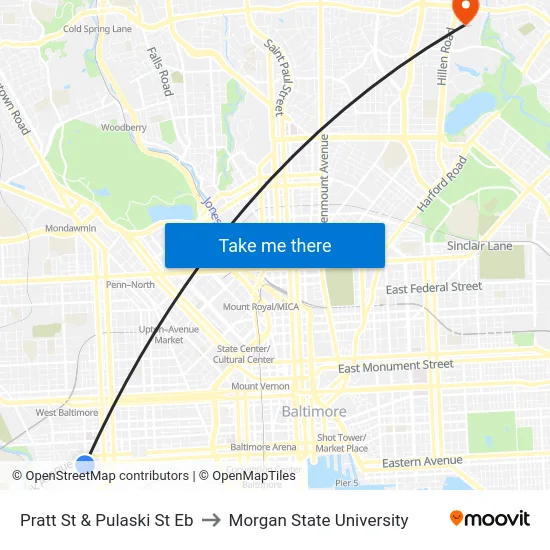 Pratt St & Pulaski St Eb to Morgan State University map