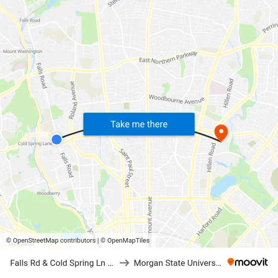 Falls Rd & Cold Spring Ln Sb to Morgan State University map