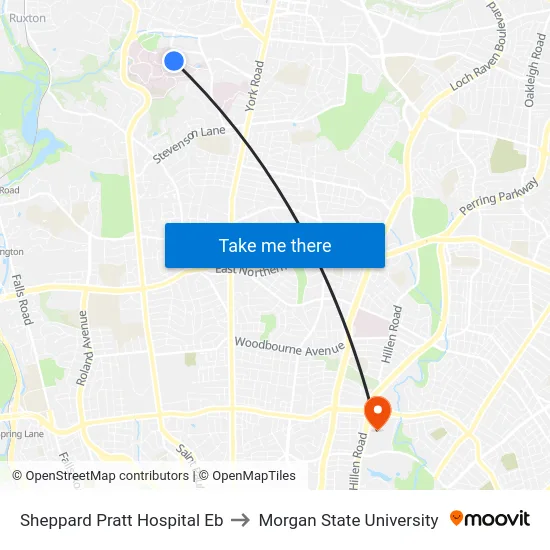 Sheppard Pratt Hospital Eb to Morgan State University map
