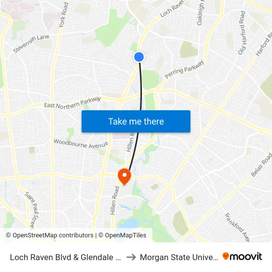 Loch Raven Blvd & Glendale Rd Sb to Morgan State University map