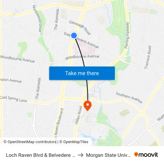 Loch Raven Blvd & Belvedere Ave Sb to Morgan State University map