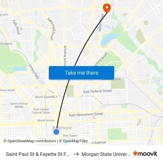 Saint Paul St & Fayette St FS Sb to Morgan State University map