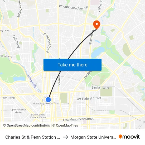 Charles St & Penn Station Nb to Morgan State University map