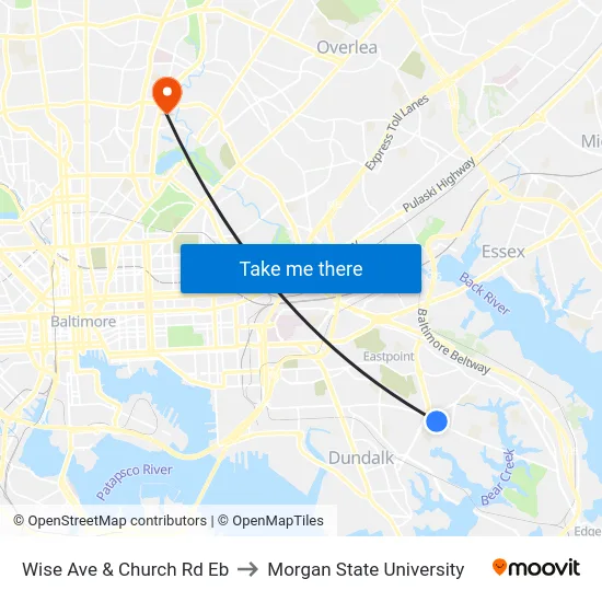 Wise Ave & Church Rd Eb to Morgan State University map