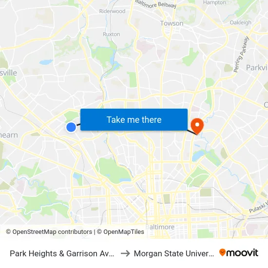 Park Heights & Garrison Ave Sb to Morgan State University map